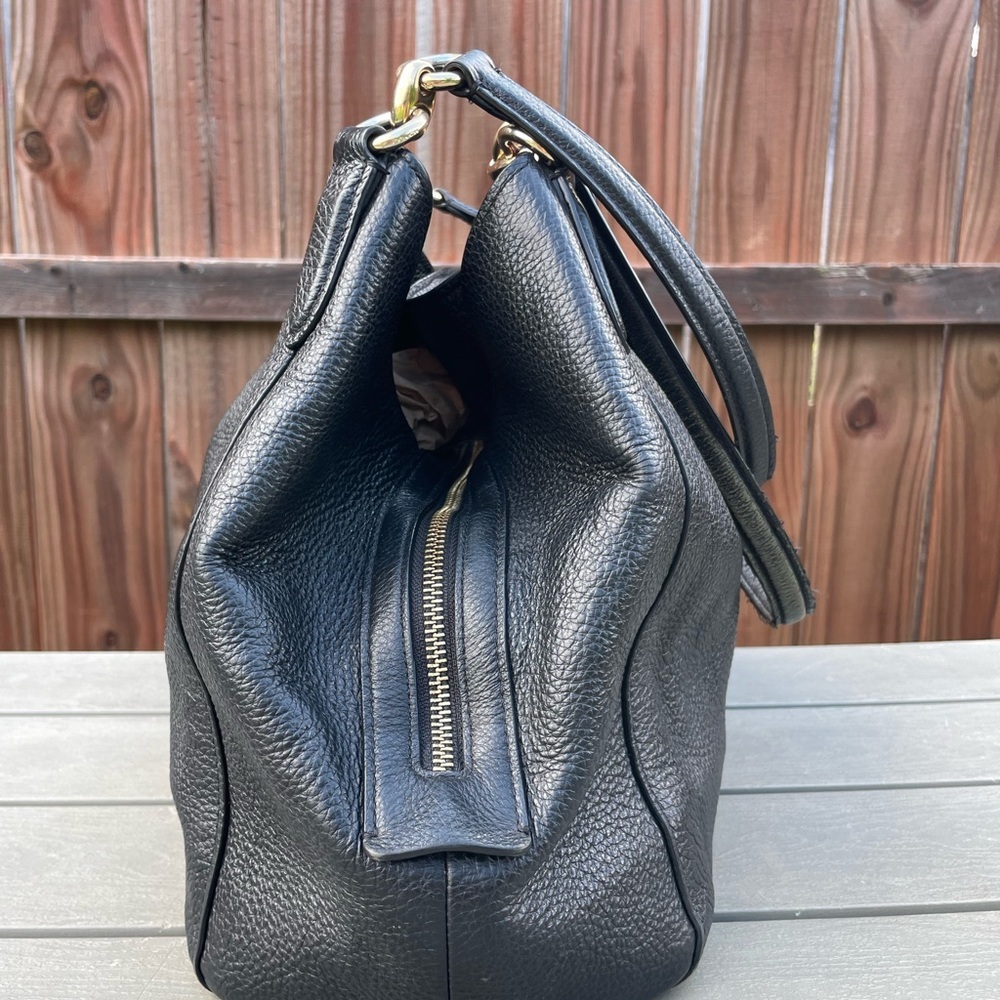 COACH Purse F80268 Hallie Shoulder Bag Tote Black Pebble Leather Gold Hardware - Picture 12 of 16